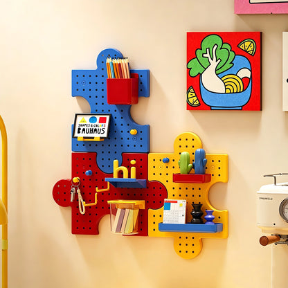 This dopamine‑style puzzle pegboard brings bold, vibrant colors to your wall decor. It features interlocking puzzle‑shaped panels and comes with various matching accessories for flexible storage. No drilling is needed, letting you easily organize small items while sprucing up your room.