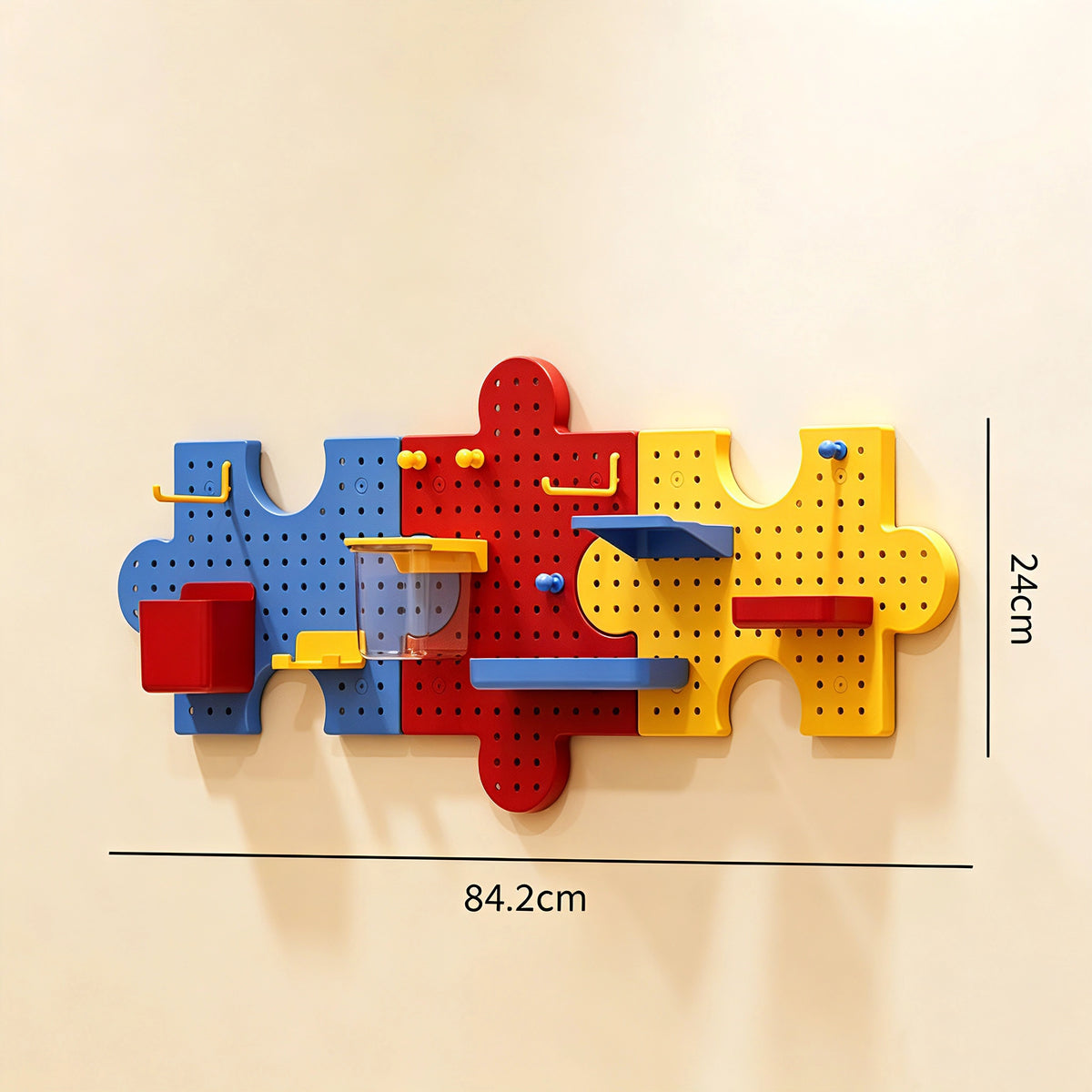 This dopamine‑style puzzle pegboard brings bold, vibrant colors to your wall decor. It features interlocking puzzle‑shaped panels and comes with various matching accessories for flexible storage. No drilling is needed, letting you easily organize small items while sprucing up your room.