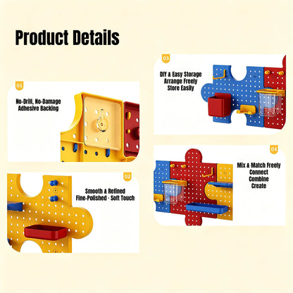 This dopamine‑style puzzle pegboard brings bold, vibrant colors to your wall decor. It features interlocking puzzle‑shaped panels and comes with various matching accessories for flexible storage. No drilling is needed, letting you easily organize small items while sprucing up your room.
