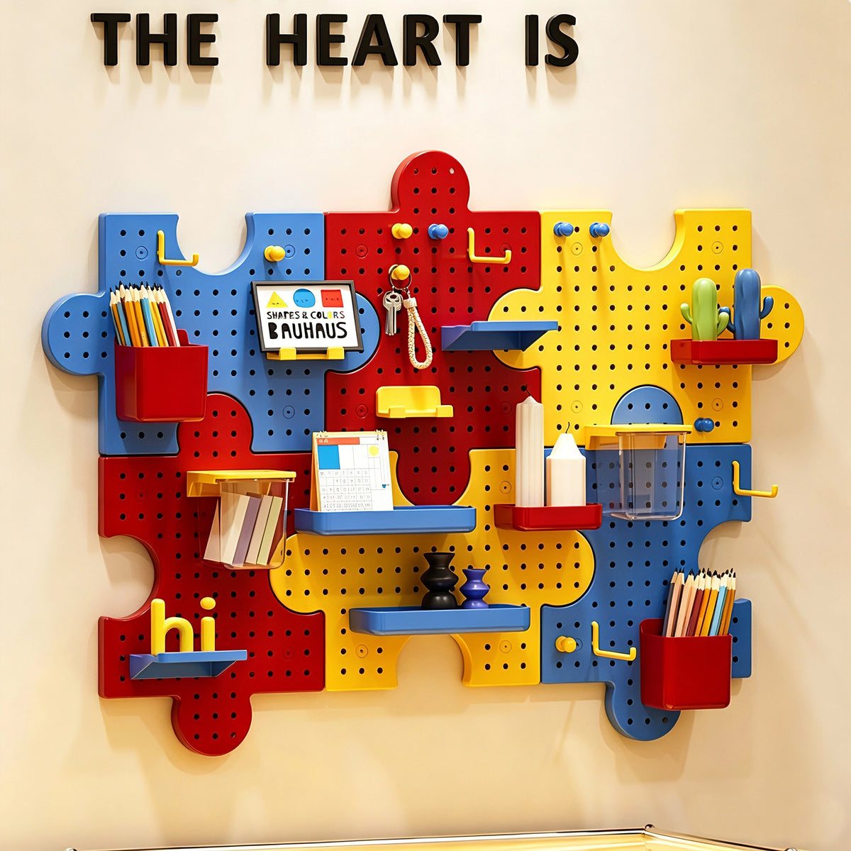 This dopamine‑style puzzle pegboard brings bold, vibrant colors to your wall decor. It features interlocking puzzle‑shaped panels and comes with various matching accessories for flexible storage. No drilling is needed, letting you easily organize small items while sprucing up your room.