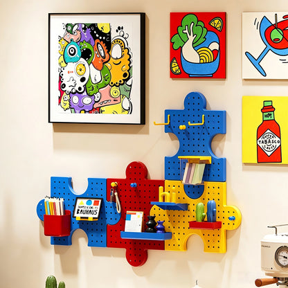 This dopamine‑style puzzle pegboard brings bold, vibrant colors to your wall decor. It features interlocking puzzle‑shaped panels and comes with various matching accessories for flexible storage. No drilling is needed, letting you easily organize small items while sprucing up your room.