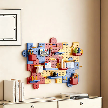 This dopamine‑style puzzle pegboard brings bold, vibrant colors to your wall decor. It features interlocking puzzle‑shaped panels and comes with various matching accessories for flexible storage. No drilling is needed, letting you easily organize small items while sprucing up your room.