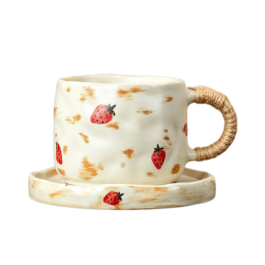  These vintage kiln‑change ceramic mugs feature unique dripping glaze rims and textured hand‑thrown bodies. The handles are wrapped with natural jute rope, adding a rustic artisanal touch. Available in multiple charming colorways, they make lovely daily coffee and tea drinking sets.